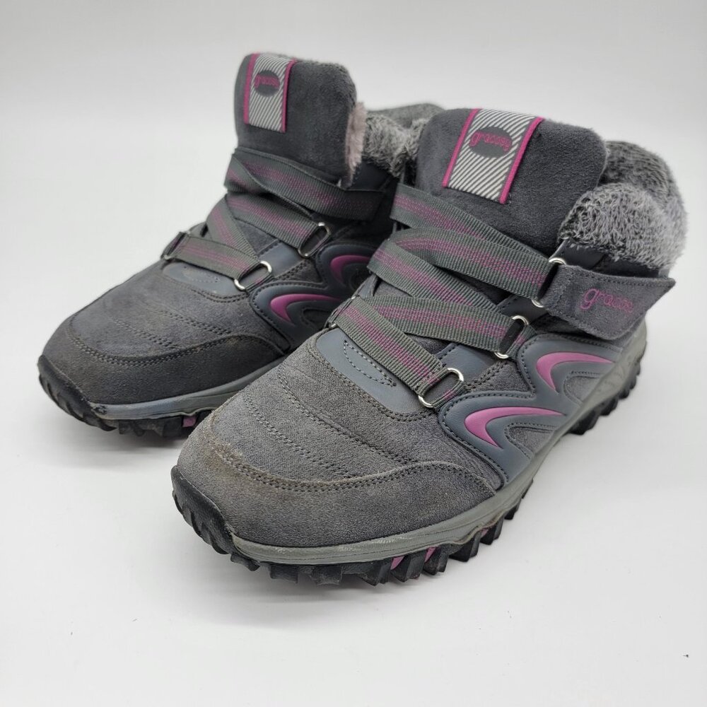 Gracosy Hiking Boots Warm Ankle Bootie Gray Womens Size 8‎ / 41